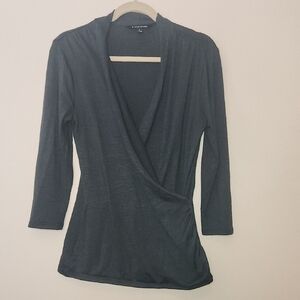 41 Hawthorn Women's Dark Green Faux Wrap Knit Blouse Size M